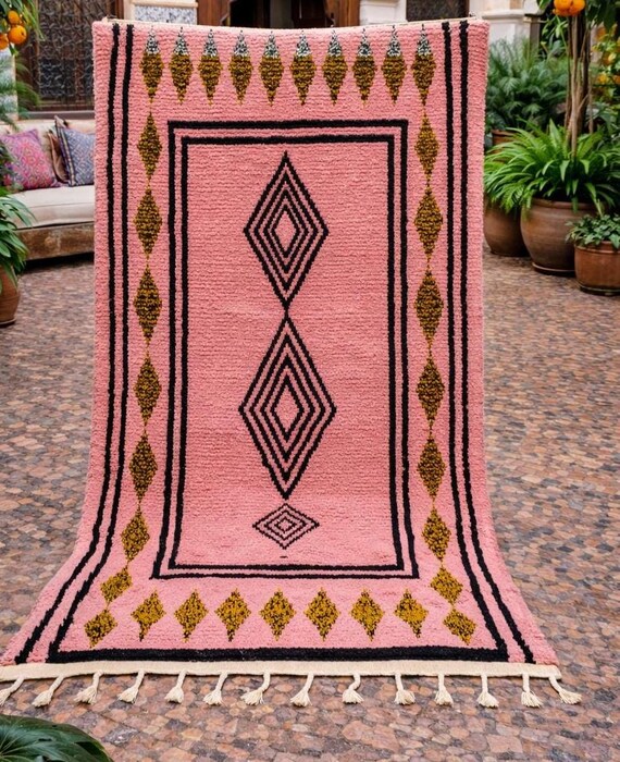 Gorgeous Beni Ourain Rug, Moroccan Pink Rug , berber Colorful Runner Rug, Wool Shaggy Rug, Berber Carpet, Traditional Moroccan Carpet; rugs