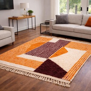 Beni Ourain Rug ;Custom Handwoven Moroccan Wool Carpet ;Modern Tribal Checker Design ;Custom rug ;handmade rug;Genuine lamb wool image 3
