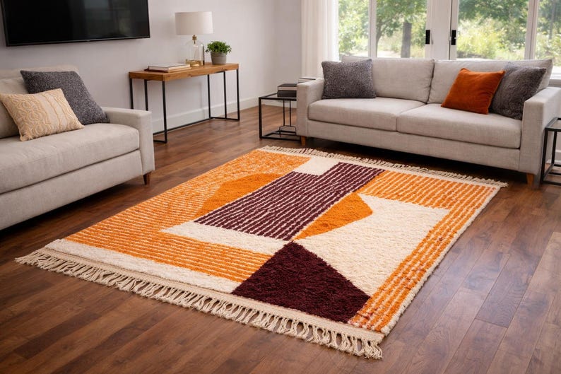 Beni Ourain Rug ;Custom Handwoven Moroccan Wool Carpet ;Modern Tribal Checker Design ;Custom rug ;handmade rug;Genuine lamb wool image 3