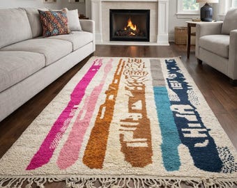 Artistic Moroccan Rug, Handmade Rug, White Pink Rug, Moroccan Carpet, Beni Ourain Rug, Tribal Berber Rug, Authentic Carpet, Moroccan Carpet