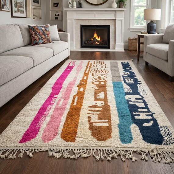 Artistic Moroccan Rug, Handmade Rug, White Pink Rug, Moroccan Carpet, Beni Ourain Rug, Tribal Berber Rug, Authentic Carpet, Moroccan Carpet