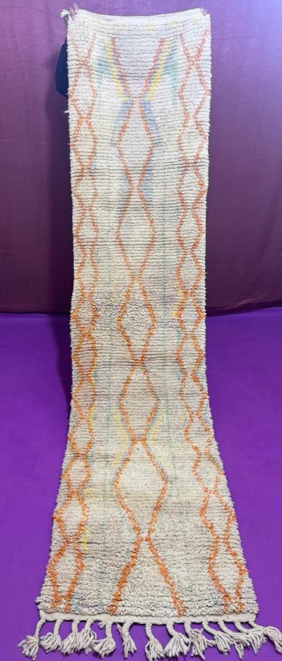 Vintage;Handmade Moroccan Runner;Handmade Moroccan Wool Runner Rug ;Colorful Berber Hallway Carpet ;Boho Custom Beni Ourain Style