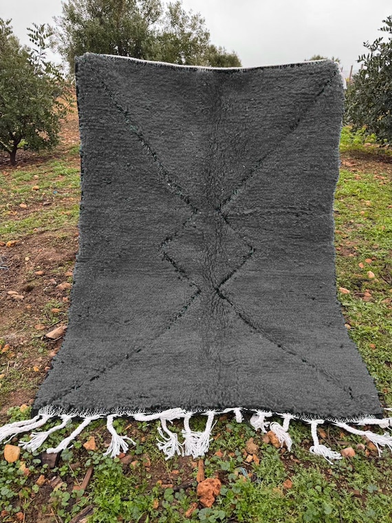 Moroccan Rug Dark Gray ;Handmade Berber Rug with Geometric Pattern