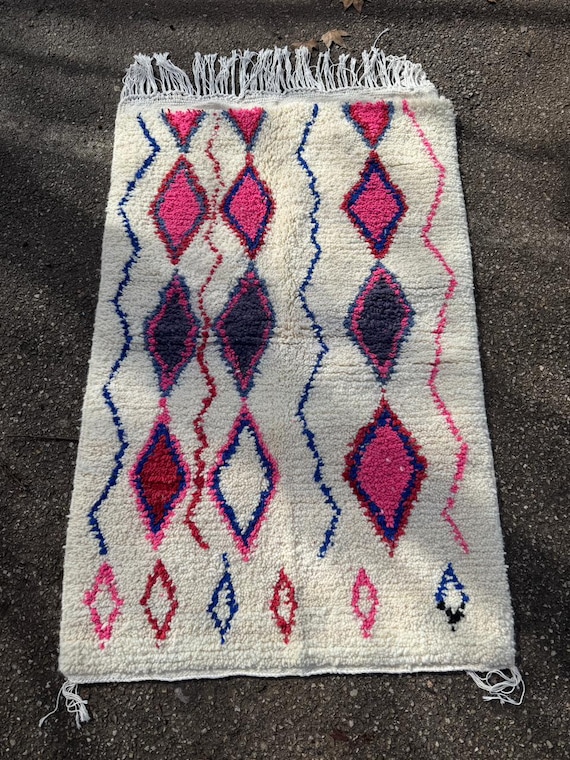 Handmade Moroccan Wool Rug: Colorful Berber Azilal Design ;Custom Bohemian Rugs ;Handmade Morrocan Rug ;Personalize Gifts For Home Decor