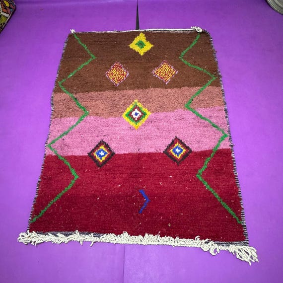 Custom Boujad Rug;Authentic Multicolored Moroccan Wool Carpet
