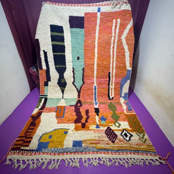 Handmade Multicolored Boujaad Rug;Traditional Moroccan Berber Carpet