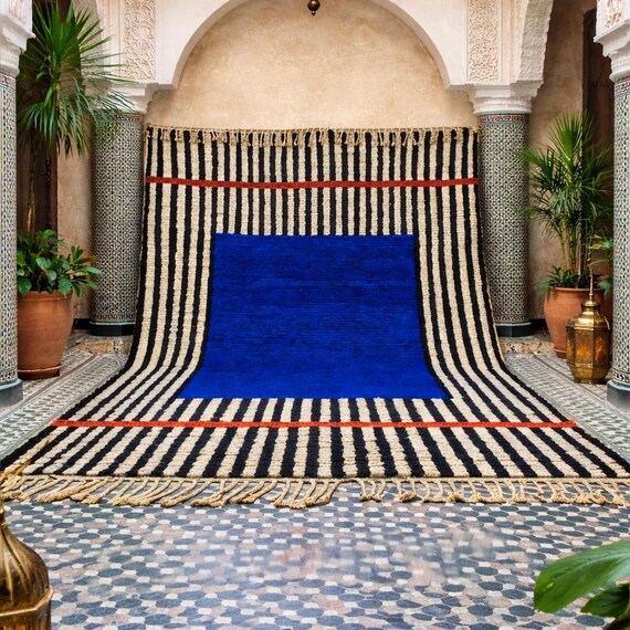 Beni Ourain Rug, Handmade Rug, Custom All Size Rug, Wool Blue Rug, White And Blue Rug, Moroccan Rug, Berber rug
