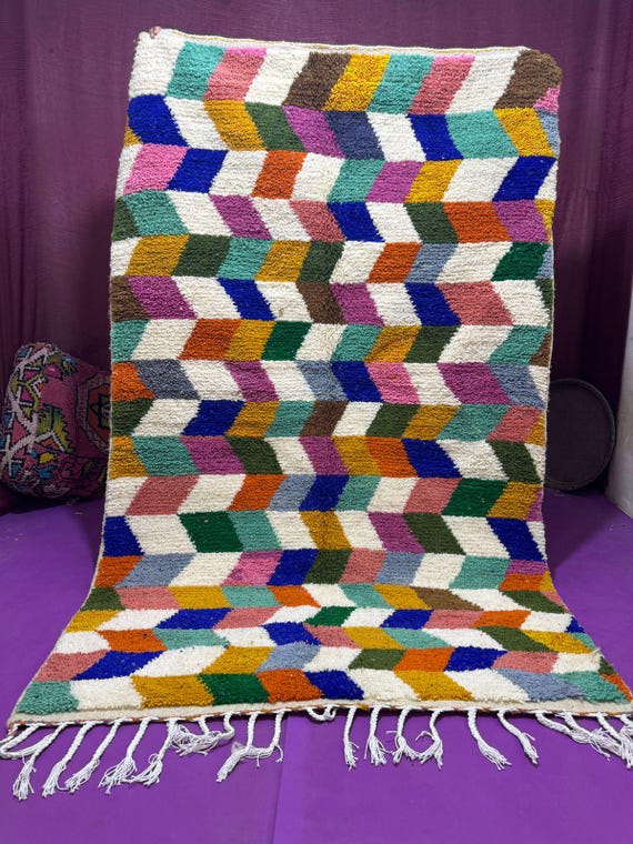 Multicolored Rug For Living Room ;Custom Fabulous Boujaad Rug - Beni Ourain Handmade Rug ;Moroccan Berber Traditional Carpet