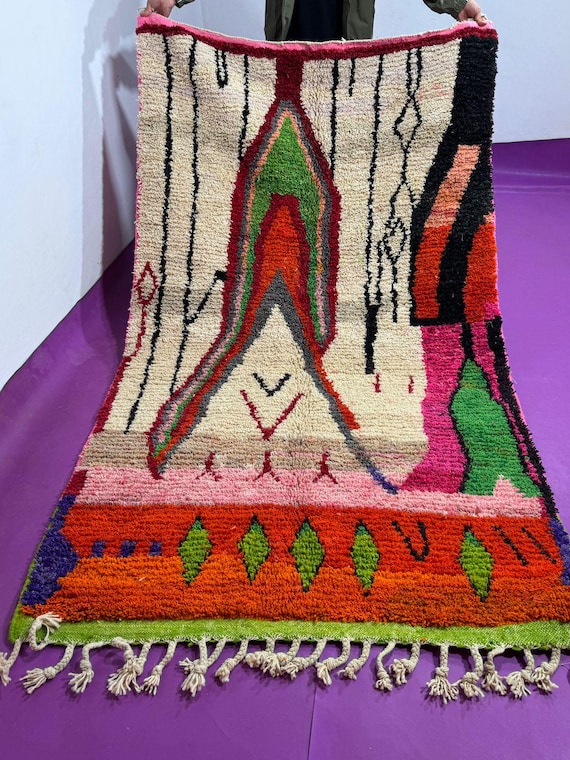 Gorgeous Custom Rugs For Living Room;Boujaad Moroccan Rug;Soft Area Rug, Morrocan Rug Bohemian;Wool Pink Shaggy Rug;Authentic Berber Rug