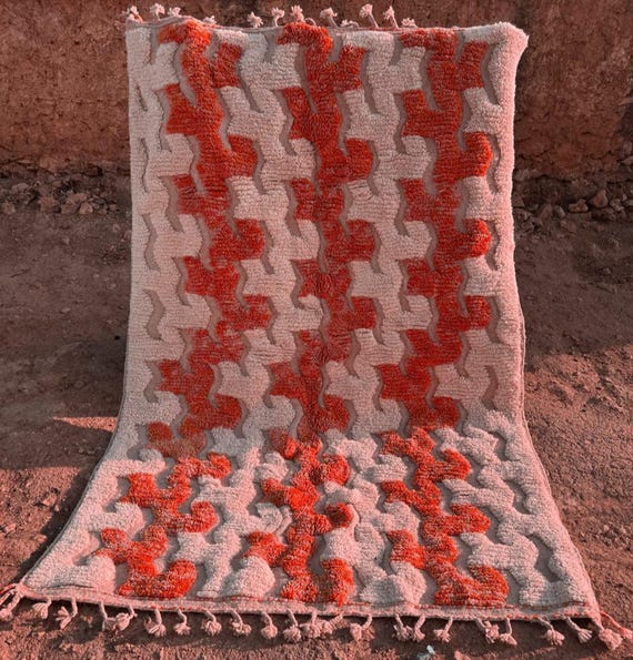 Handwoven Moroccan Wool Rug;Terracotta Orange Boho Carpet; Handmade colorful Moroccan Wool Rug 270 × 380 cm
