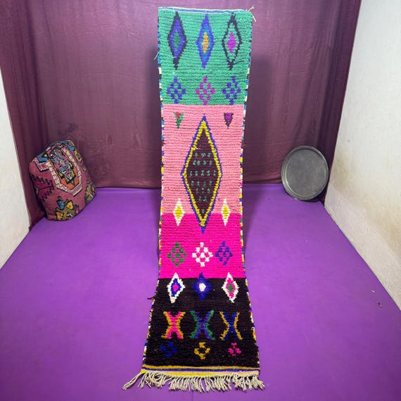 Handmade Multicolored Boujaad Rug;Traditional Moroccan Berber Carpet