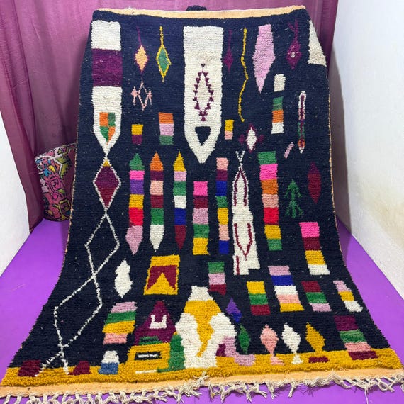 Moroccan Boho Pink Rug ;Colorful Berber Wool Carpet for Modern Home Decor