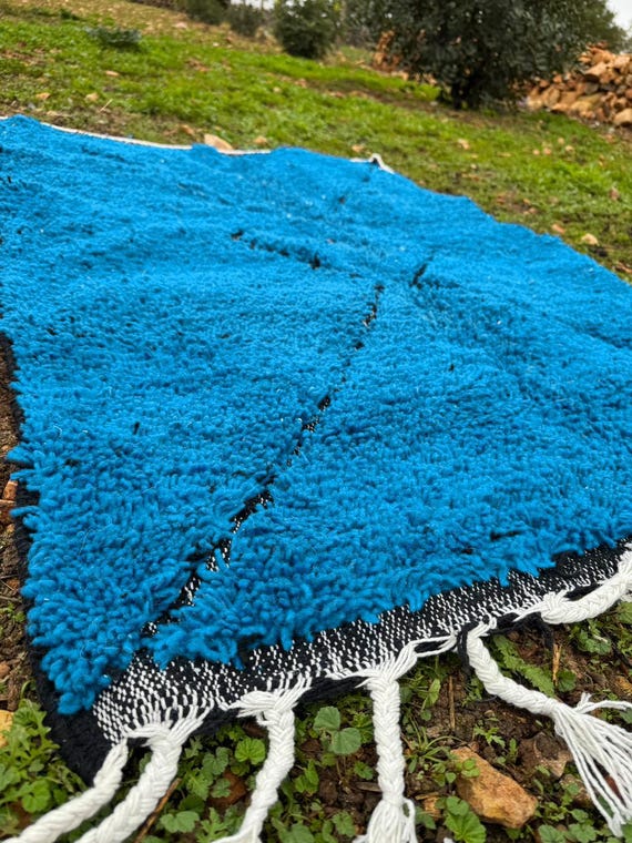 Moroccan Beni Ourain bleus Rug;Handmade Wool Berber Carpet;Minimalist Amazigh Design;Boho Home Decor;rugs