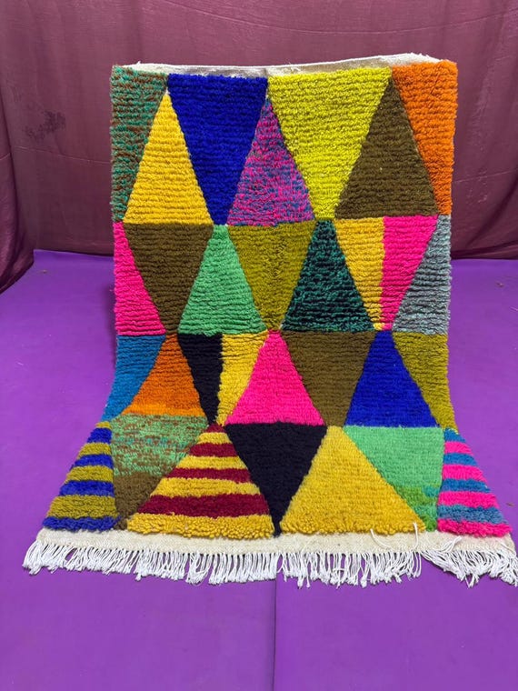 Handmade Boujaad Berber Wool Rug: Colorful Moroccan Decor;rugs