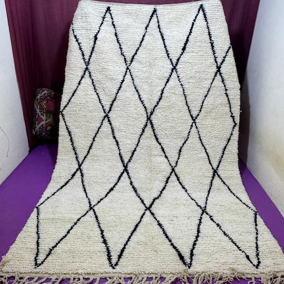 Hand Knotted Beni Ourain Rug;Genuine Lamb Wool Moroccan Rug