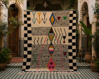 Handgeknüpfter Beni-Ourain-Teppich – Marokkanische Wolle, geometrischer Boho-Stil
