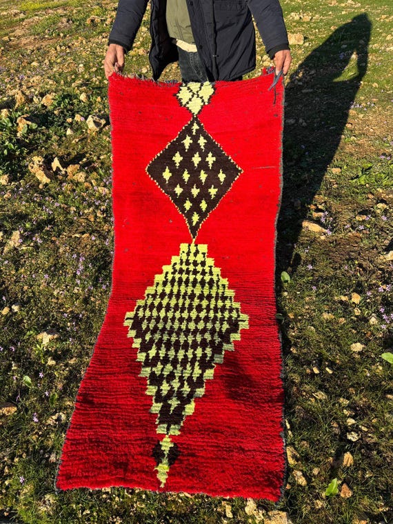 Vintage Moroccan Cat Rug ;Pink & Black Handmade Berber Wool Carpet, Folk Art Animal Design ;Vintage Style Moroccan Berber Rug with Black Cat