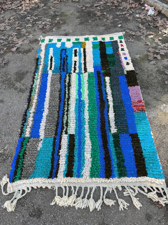 Beni Mrirt rug;Premium quality Moroccan rug;Handwoven large Shaggy rug;Rug. Steel Blue Beni Ourain Rug, Handwoven Moroccan Berber Rug