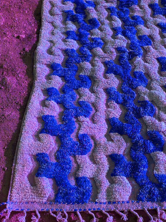 Blue Moroccan Rug ;Blue & White Wavy Beni ourain rug ;Handmade Striped Area Rug ;Custom Berber Wool Rug; rugs