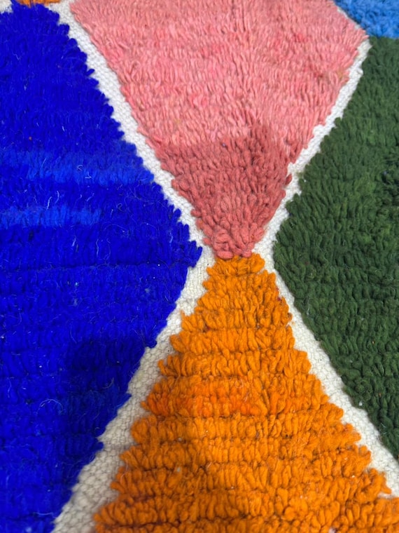 Colorful Boujaad Rug;Vintage Moroccan Lamb Wool;Hand-Knotted;rugs;rug