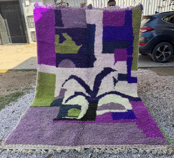 Blue Moroccan Rug .Blue & White Wavy Beni ourain rug .Handmade Striped Area Rug .Custom Berber Wool Rug . RUGS