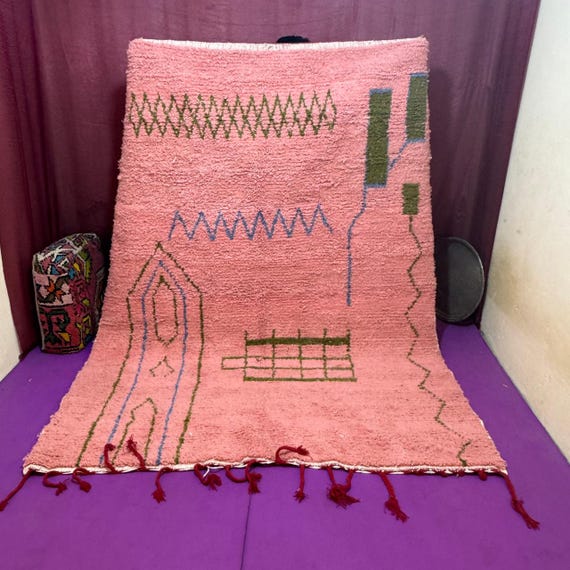 Gorgeous Beni Ourain Rug;Moroccan Pink Rug;berber Colorful Runner Rug;Wool Shaggy Rug;Berber Carpet;Traditional Moroccan Carpet