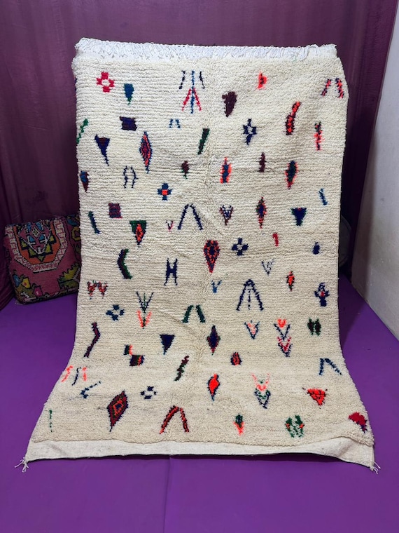 Handmade Berber Wool Rug;Beni Ouarain Style Moroccan Carpet