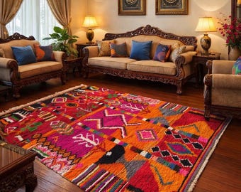Amazing Moroccan Pink Rug ;Custom Bohemian Rugs ;Wool Rug Green ; Quality Handmade Morrocan Rug ;Personalize Gifts For Home Decor ; Rug