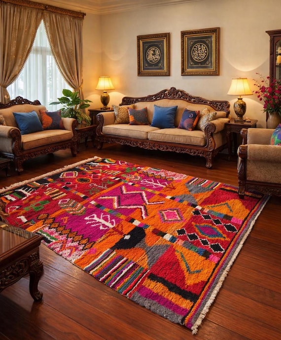 Amazing Moroccan Pink Rug ;Custom Bohemian Rugs ;Wool Rug Green ; Quality Handmade Morrocan Rug ;Personalize Gifts For Home Decor ; Rug