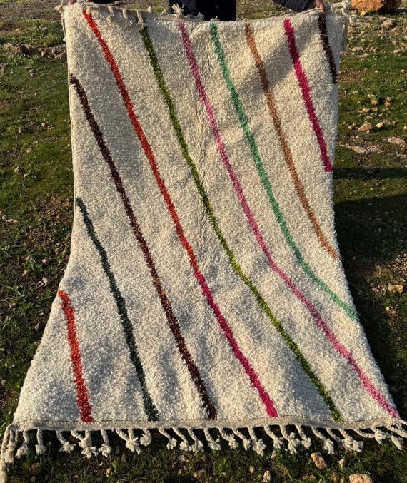 Hand Knotted Moroccan Rug: Authentic Wool Berber Azilal Rug. Handmade Boujaad Wool Rug, Colorful Berber Design, 8x10