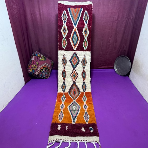 Handmade Boujad wool rug; colorful Moroccan Berber carpet