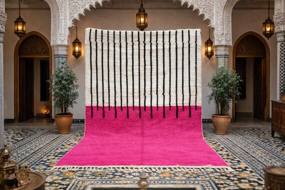Handmade Wool Moroccan Rug: Steel Pink & multicolor Tufted Berber Carpet
