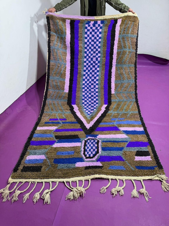 Hand Knotted Beni Mrirt Rug;White Plush Moroccan Carpet; Rug;Handmade Multicolored Boujaad Rug;Moroccan Berber Carpet