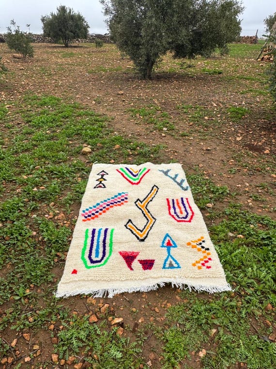 Vibrant Azilal Rug;Colorful Berber Moroccan Wool Carpet;rugs