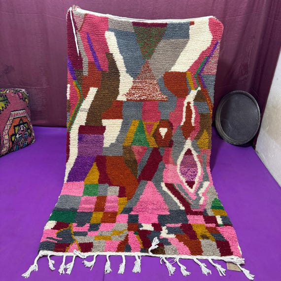 Colorful Boujaad rug; Vintage Moroccan lamb wool; hand-knotted