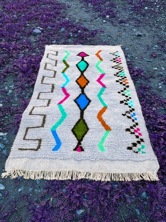 Vibrant Azilal Rug;Colorful Berber Moroccan Wool Carfet;rugs;Funky Berber Rug;Moroccan Woolen Carpet;Azilal Beni Ouarain Style;rug;rugs
