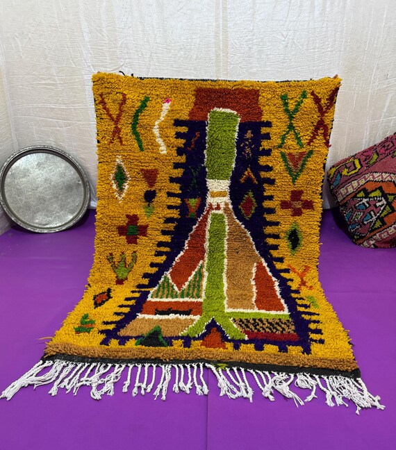 Custom Boujad Rug;Handmade Moroccan Wool Rug;Abstract Multicolored Carpet