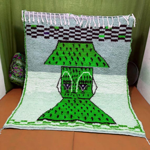 GREEN RUG; Handwoven Moroccan Rug;Boujaad Area Rug;Rustic Elegance Rug; Wool Carpet;Authentic Berber Design;Rugs;rug