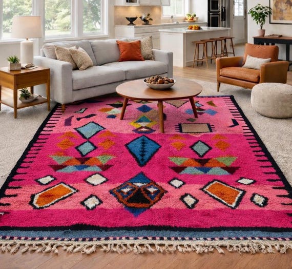 Custom Beni Ourain Rug;Pink Berber Moroccan Wool Rug