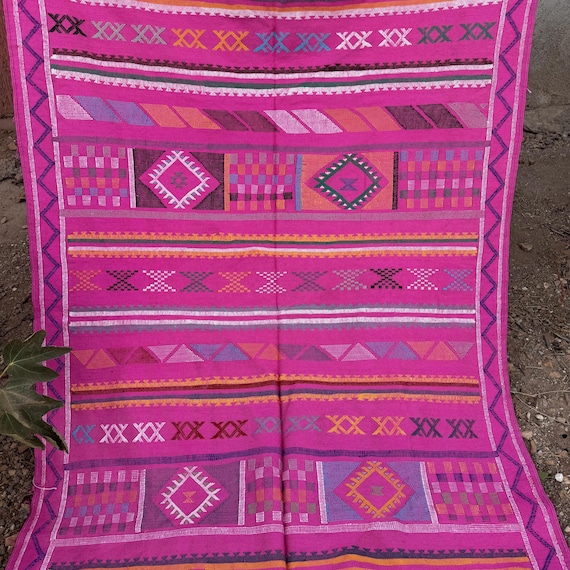 Handwoven Moroccan Kilim Rug - Sabra Silk Rug with Tribal Berber Patterns