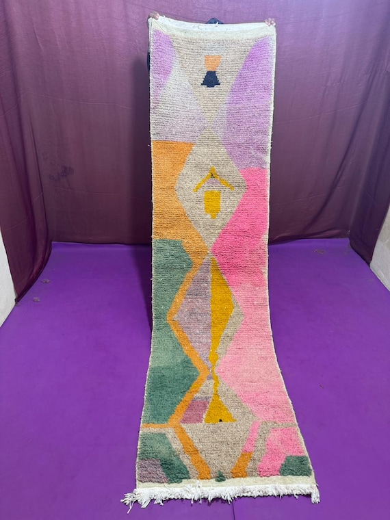 Handmade Moroccan Runner;Handmade Moroccan Wool Runner Rug ;Colorful Berber Hallway Carpet ;Boho Custom Beni Ourain Style