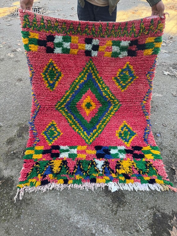 Vintage Wool Rug: Floral colorful carpet long pile soft living room secor