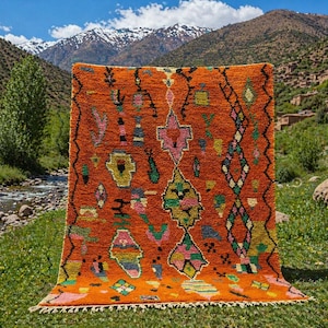Handwoven Moroccan Oronge Rug, Berber Wool Bedroom Rug, Azilal Large Style 8x10