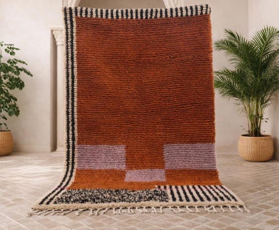 Lovely Moroccan orange handmade rug ;area rug ;Beni ourain Rug;Authentic Moroccan rug ;Berber carpet ;Genuine Wool rug,elevate u space