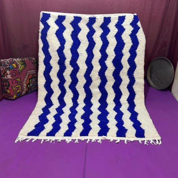 GORGEOUS BENIOURAIN CARPET;Moroccan Handmade Rug;Blue Rug;Living Room Rug;Handmade Wool Carpet;Azilal Berber Rug;Handwoven Rug