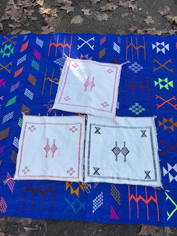 three moroccan pillows;Handmade Moroccan Cactus Silk Pillow Cover: Weather-Resistant 20x20; SABRA