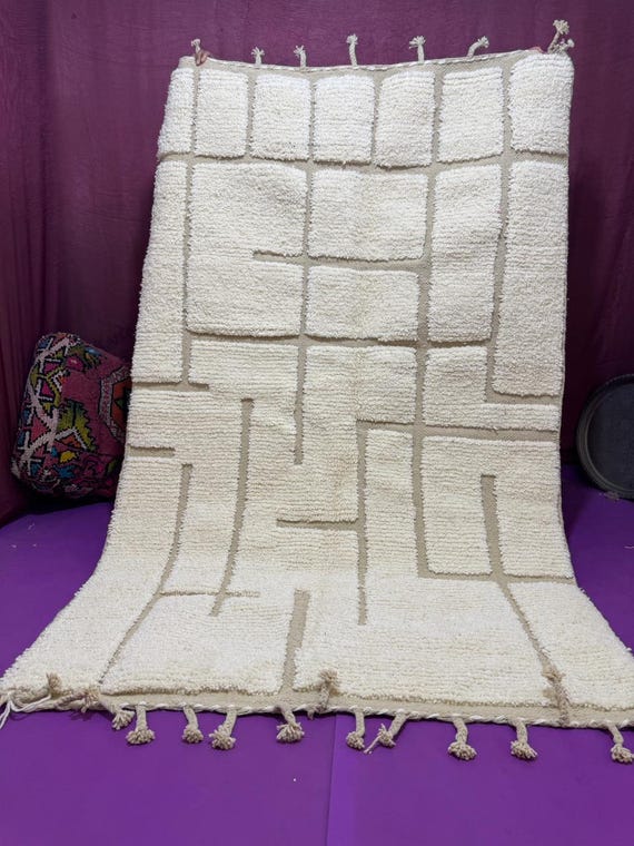 Handmade Moroccan Berber Rug;Wool Shag Beni Ourain Rug