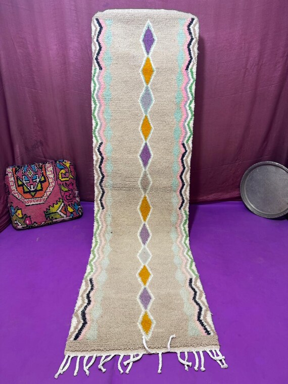 Handmade Moroccan Wool Rug;Kitchen Runner Rug;Gorgeous Beni Ourain Rug;Custom Moroccan Rug;Tribal berber RugAbstract Wall Art boujaad rug