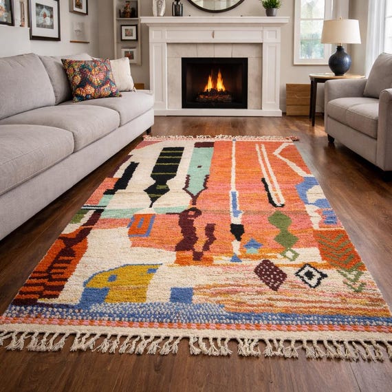 Handmade Multicolored Boujaad Rug;Traditional Moroccan Berber Carpet