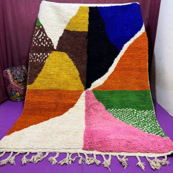 Colorful Boujaad rug; Vintage Moroccan lamb wool; hand-knotted.